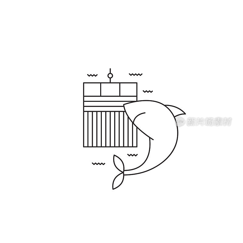 Shark cage diving line icon